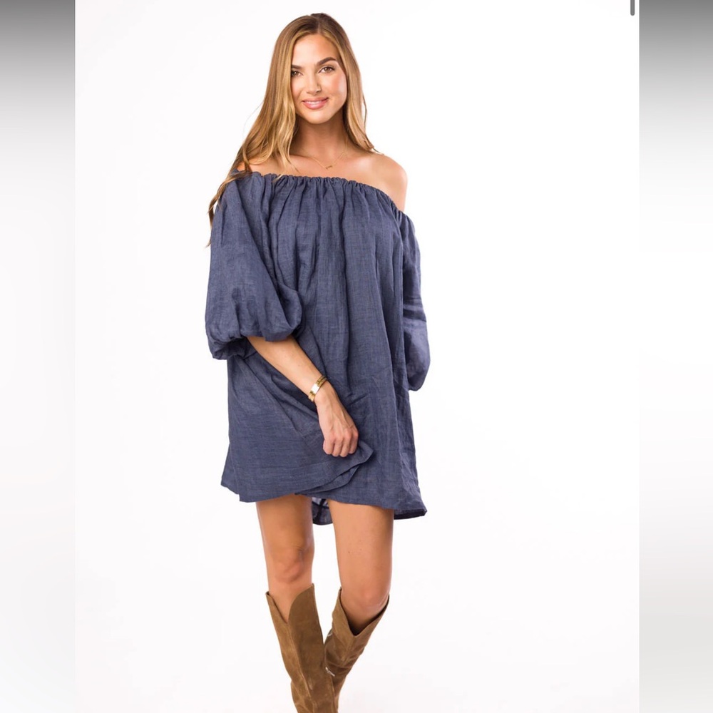 NWT Cassidy On/Off Shoulder Mini Dress in Denim - Large